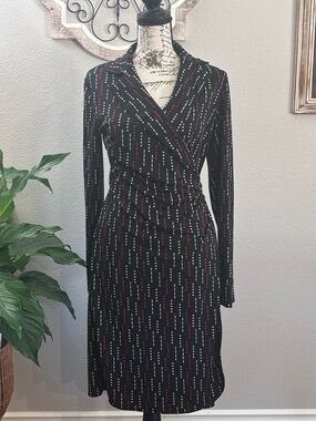 Express Black Wrap Dress with Red & White Dash Stripe